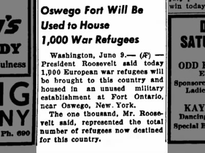 Oswego Fort Will Be Used to House 1,000 War Refugees